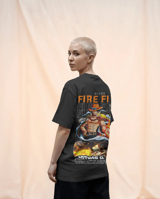 FIRE FIST ONE PIECE OVERSIZED BLACK T SHIRT