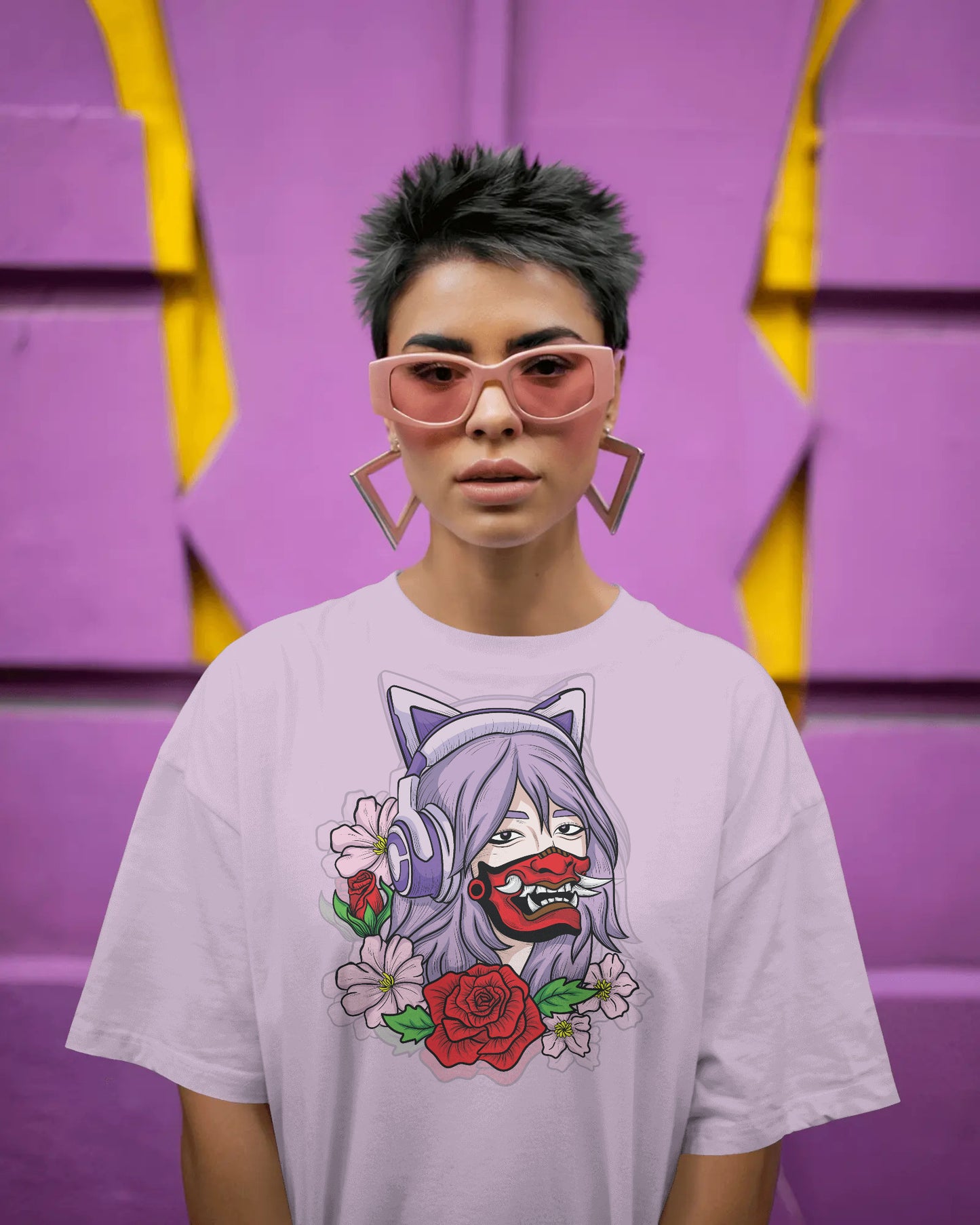 RED ROSE LAVENDER OVERSIZED T SHIRT