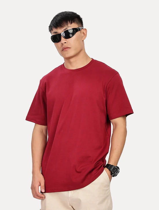 DARK MAROON PLAIN T SHIRT CREW NECK