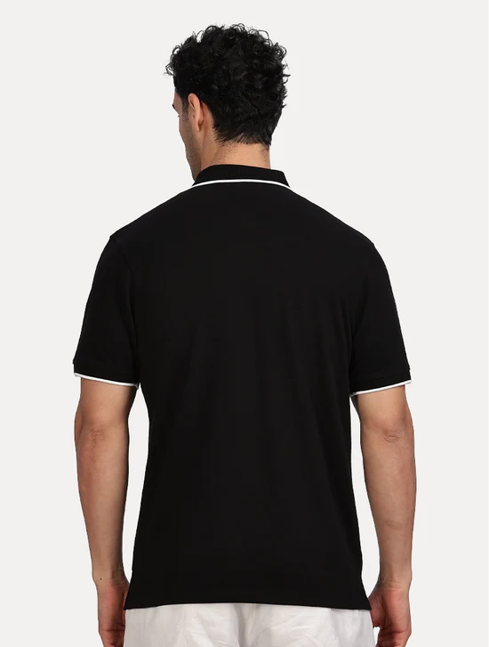 BLACK SOLID POLO T SHIRT WITH TIPPING