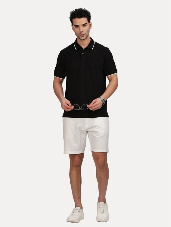 BLACK SOLID POLO T SHIRT WITH TIPPING