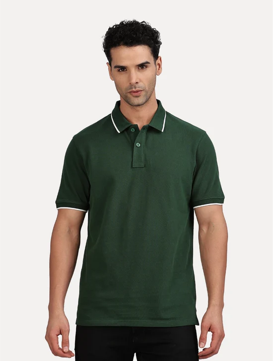 BOTTLE GREEN SOLID POLO WHIT TIPPING