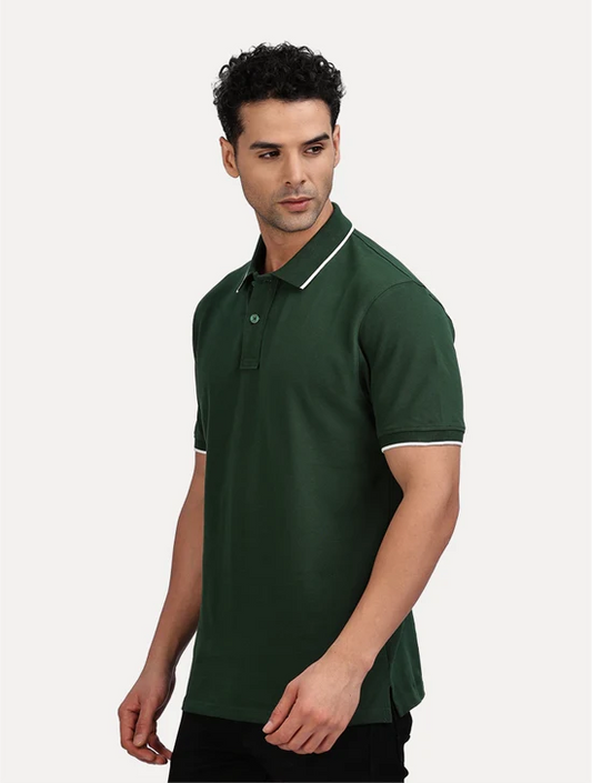 BOTTLE GREEN SOLID POLO WHIT TIPPING