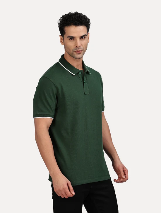 BOTTLE GREEN SOLID POLO WHIT TIPPING