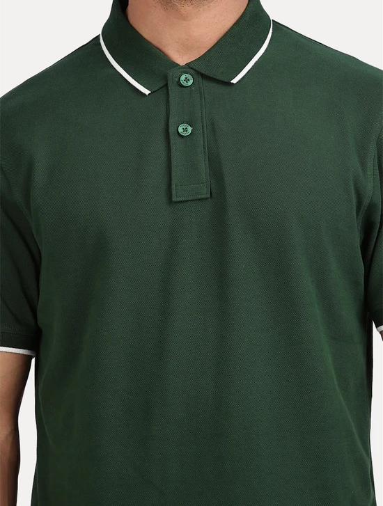 BOTTLE GREEN SOLID POLO WHIT TIPPING