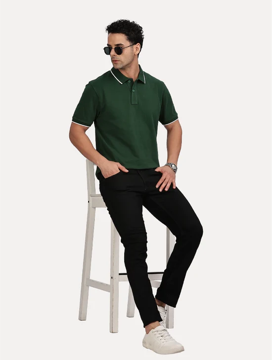 BOTTLE GREEN SOLID POLO WHIT TIPPING