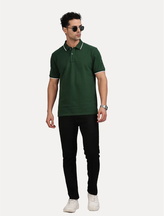 BOTTLE GREEN SOLID POLO WHIT TIPPING