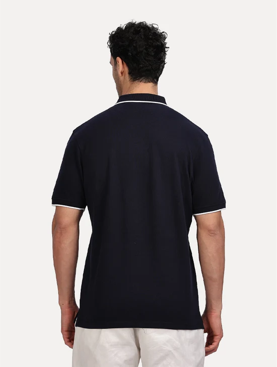 NAVY BLUE SOLID POLO WITH TIPPING