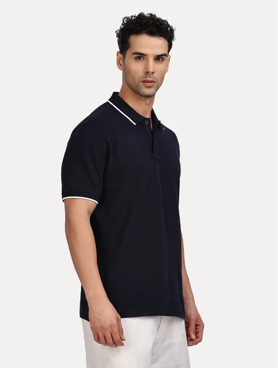 NAVY BLUE SOLID POLO WITH TIPPING