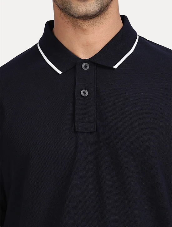 NAVY BLUE SOLID POLO WITH TIPPING