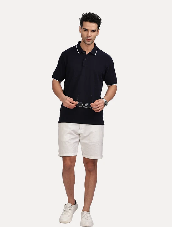 NAVY BLUE SOLID POLO WITH TIPPING