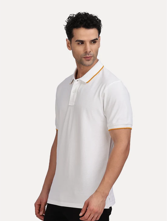 WHITE SOLID POLO WHIT TIPPING