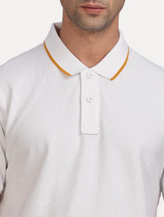 WHITE SOLID POLO WHIT TIPPING