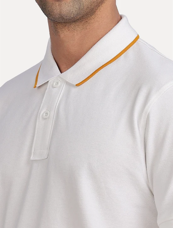 WHITE SOLID POLO WHIT TIPPING