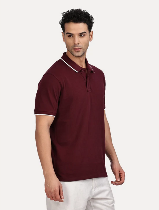 WINE COLOR SOLID POLO WITH TIPPING
