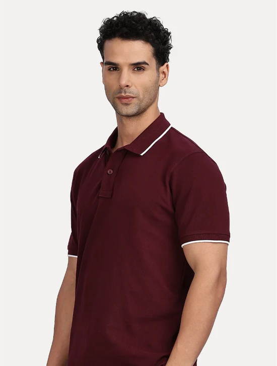 WINE COLOR SOLID POLO WITH TIPPING