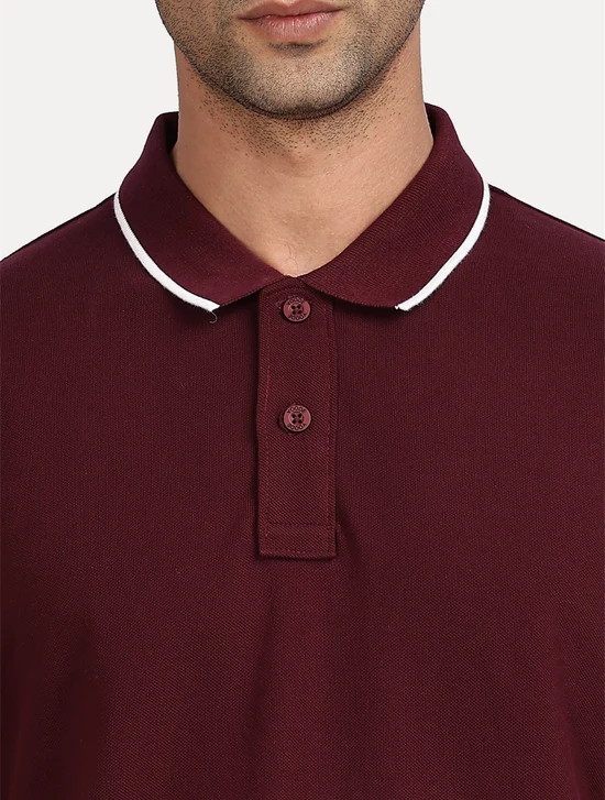 WINE COLOR SOLID POLO WITH TIPPING