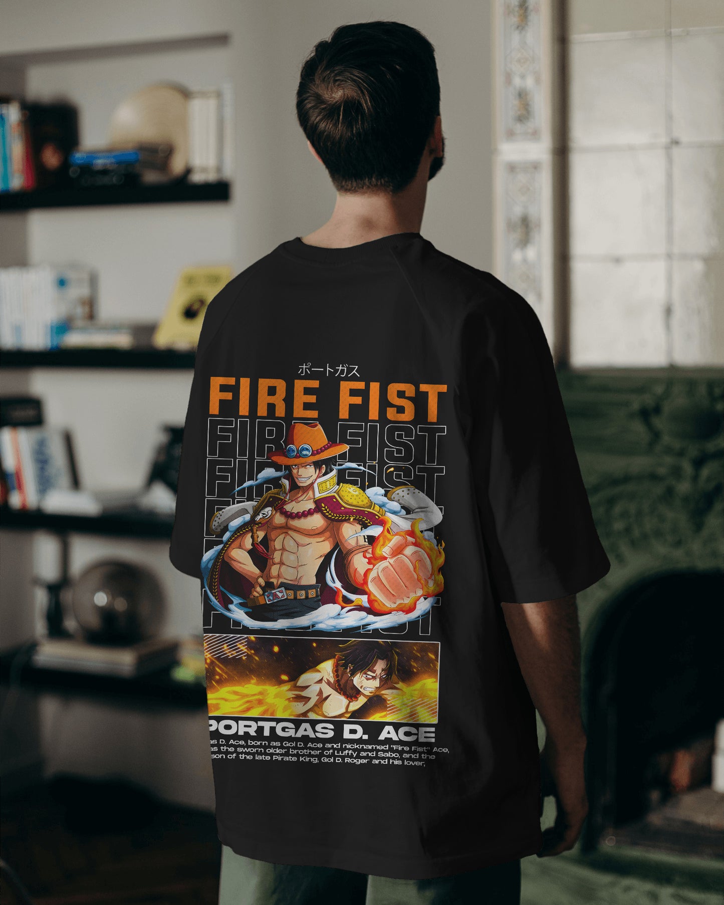 FIRE FIST ONE PIECE OVERSIZED BLACK T SHIRT