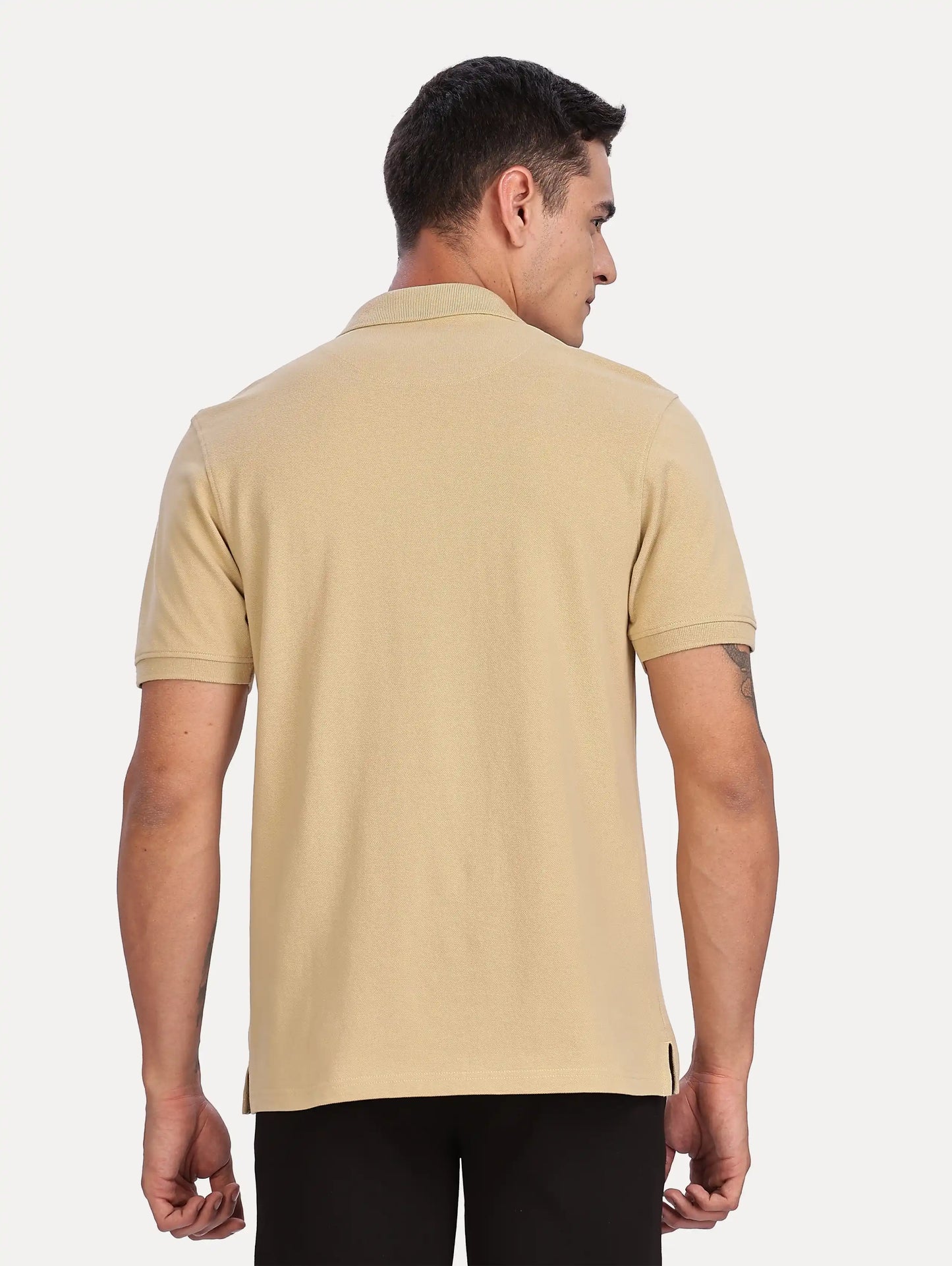SKIN COLOR MEN SOLID ZIPPER POLO