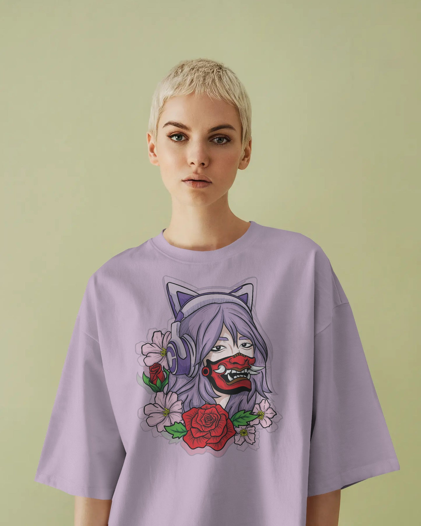 RED ROSE LAVENDER OVERSIZED T SHIRT