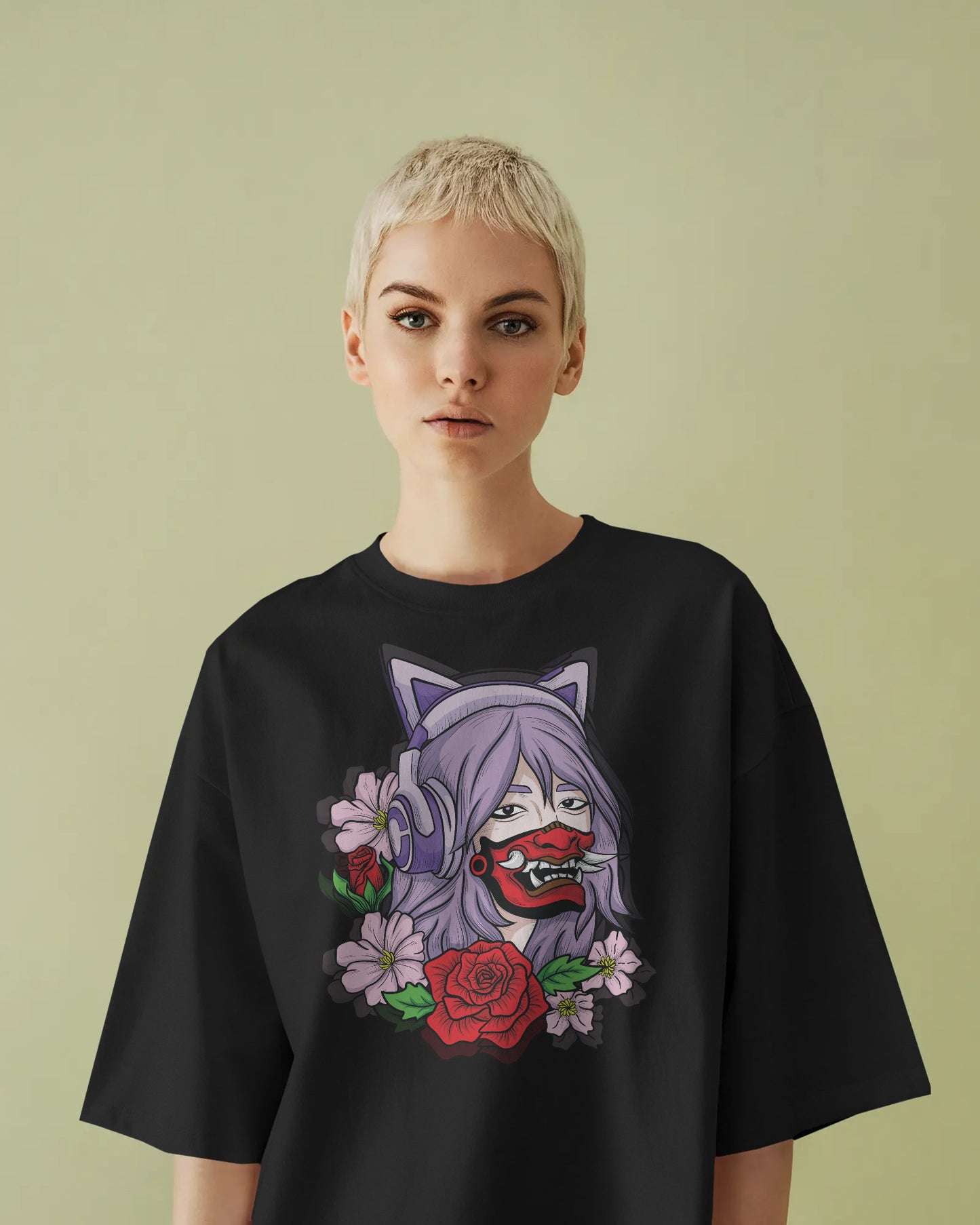 RED ROSE LAVENDER OVERSIZED T SHIRT