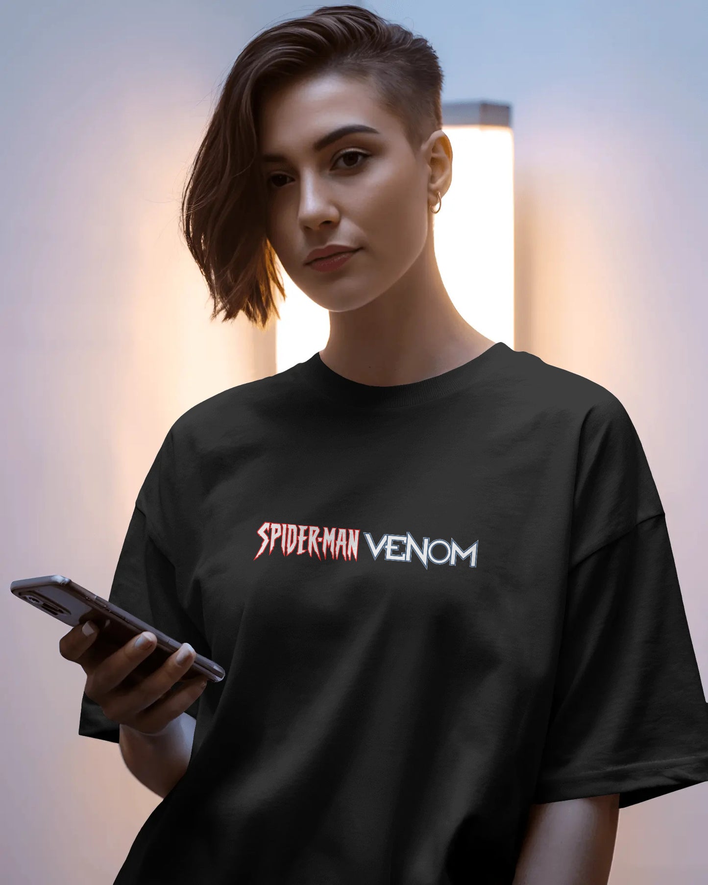 SPIDERMAN X VENOM OVERSIZED BLACK T SHIRT