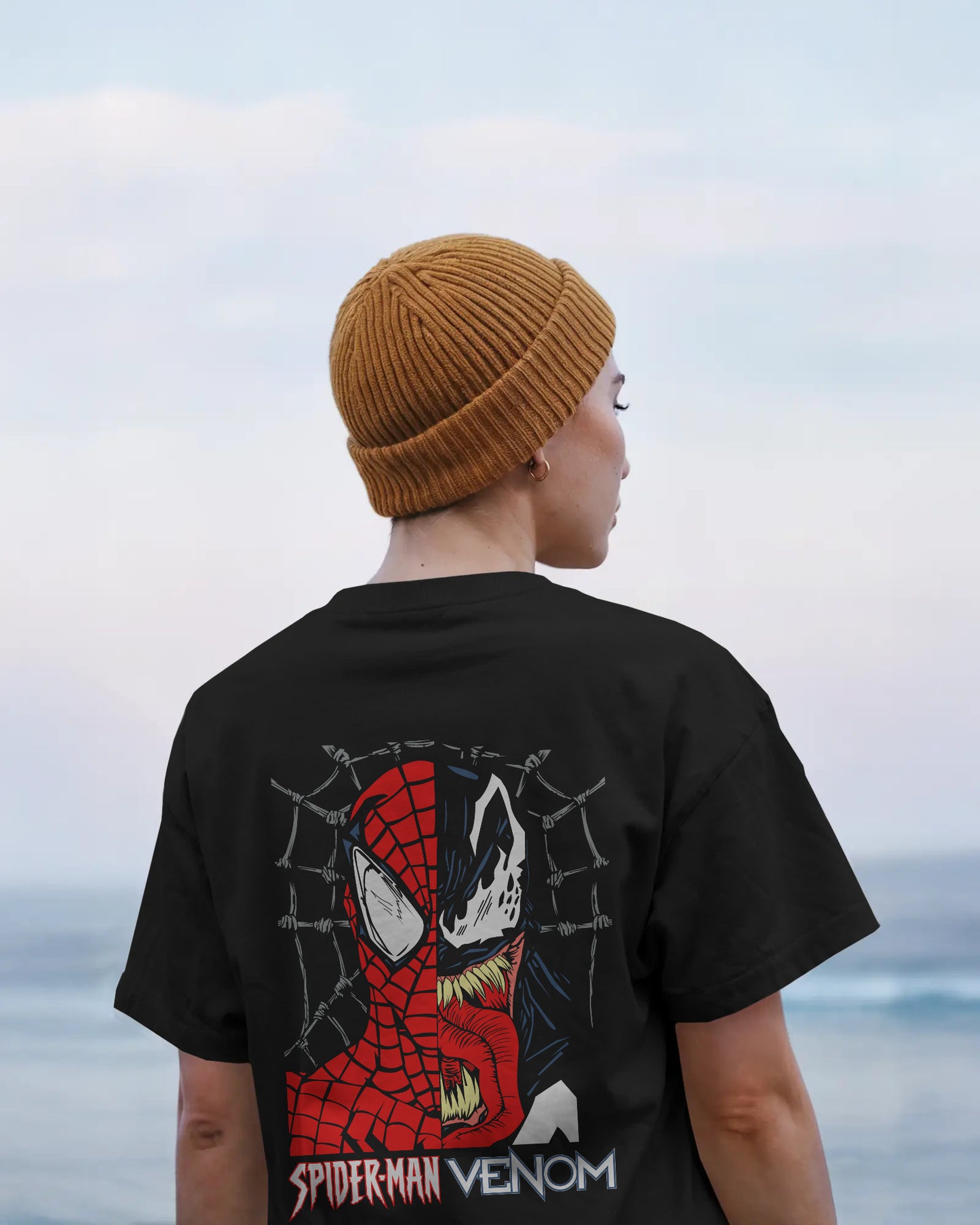 SPIDERMAN X VENOM OVERSIZED BLACK T SHIRT