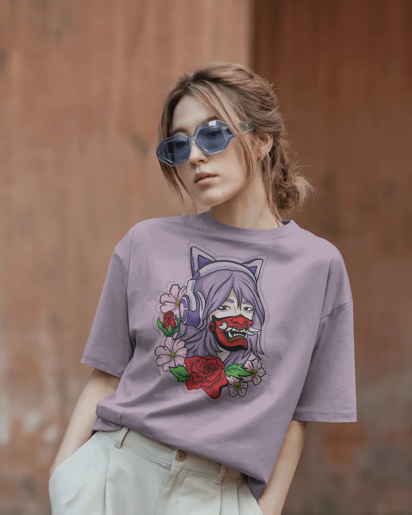 RED ROSE LAVENDER OVERSIZED T SHIRT