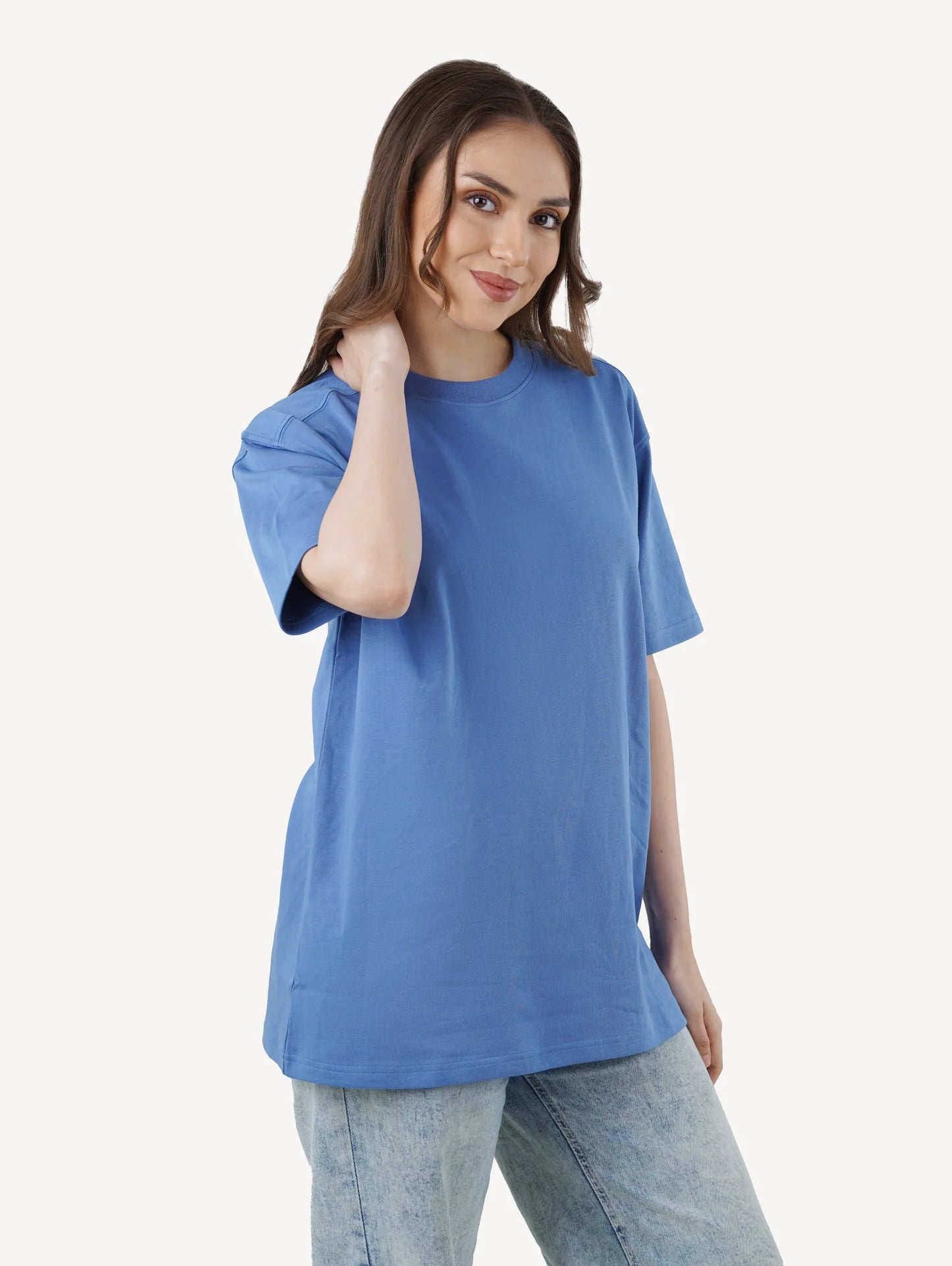 STEEL BLUE WOMEN OVERSIZED TEES INTERLOCK