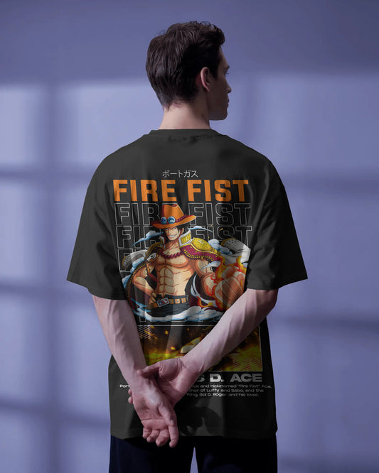 FIRE FIST ONE PIECE OVERSIZED BLACK T SHIRT