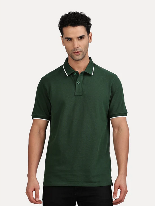 BOTTLE GREEN SOLID POLO WHIT TIPPING