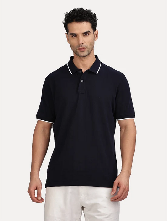 NAVY BLUE SOLID POLO WITH TIPPING