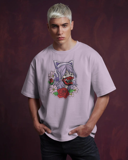 RED ROSE LAVENDER  OVERSIZED T SHIRT