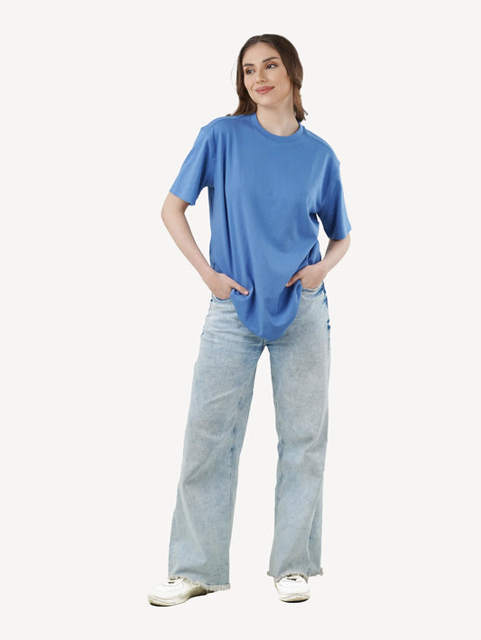 STEEL BLUE  WOMEN OVERSIZED TEES INTERLOCK